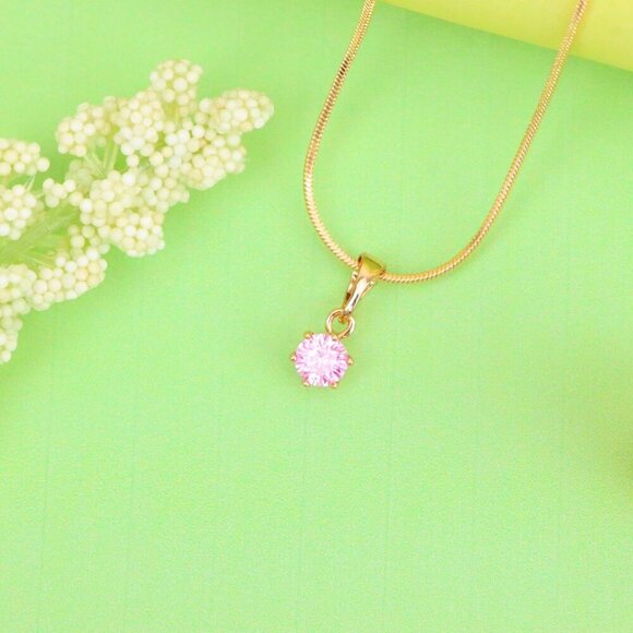 "Mini Rose Gold Pendant with Pink Round Stone in Prong Setting, XPPT1492 - Picture 2 of 13